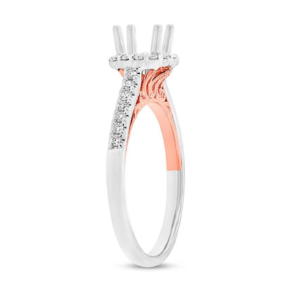 18k Two-tone Rose Gold Diamond Semi-mount Ring for 0.50ct Center - 0.27ct