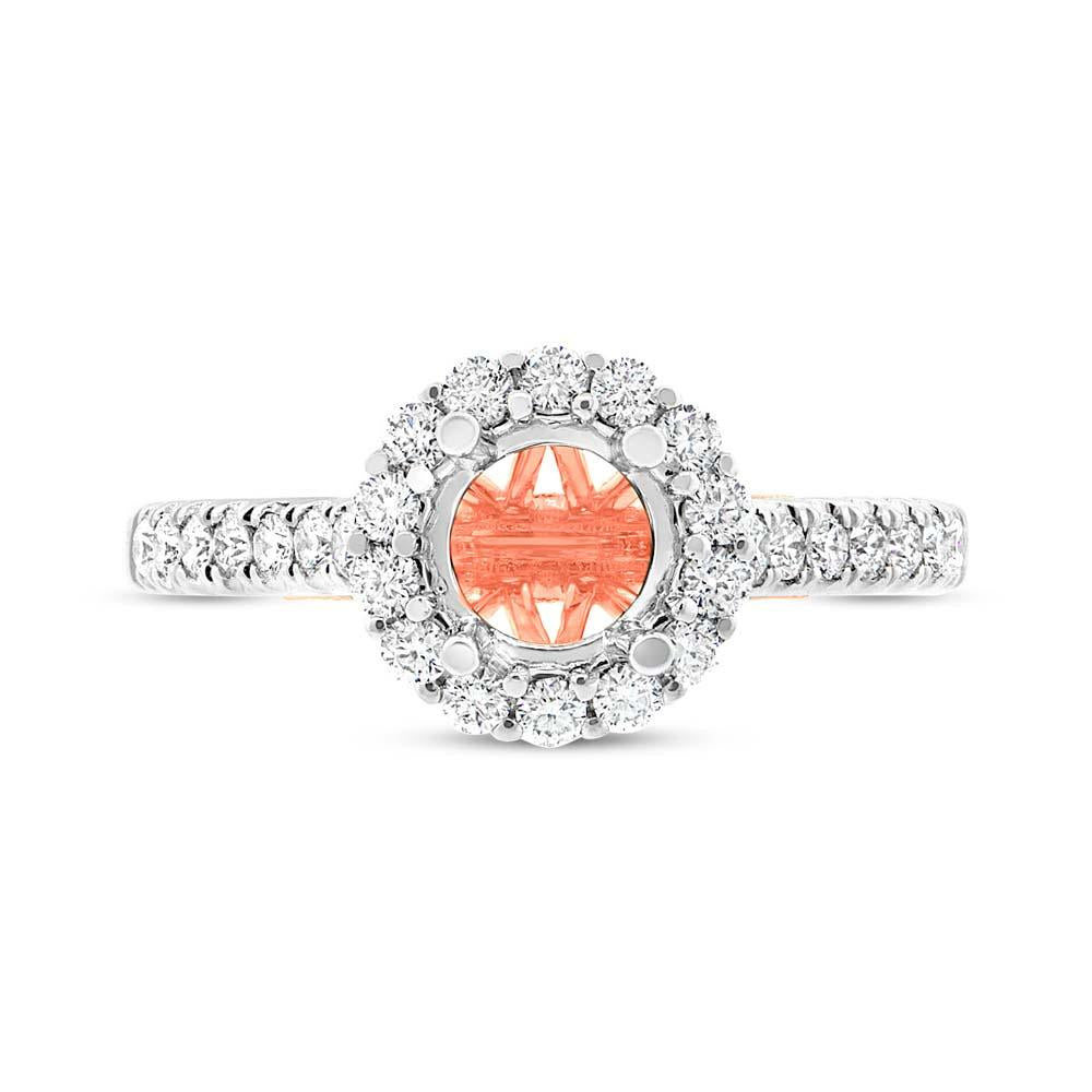 18k Two-tone Rose Gold Diamond Semi-mount Ring for 1.00ct Center - 0.49ct