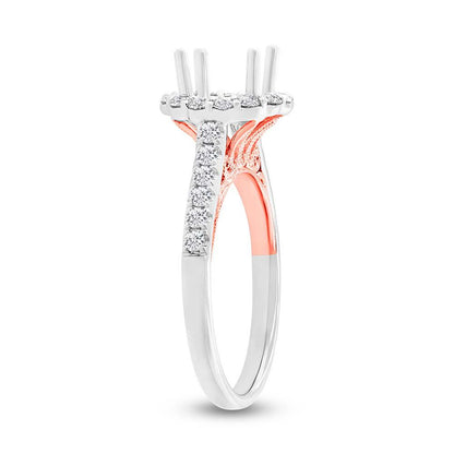 18k Two-tone Rose Gold Diamond Semi-mount Ring for 1.50ct Center - 0.58ct