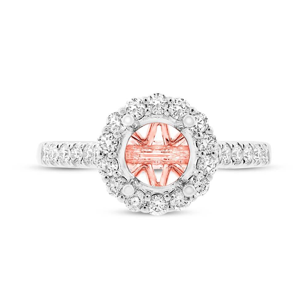 18k Two-tone Rose Gold Diamond Semi-mount Ring for 1.50ct Center - 0.58ct