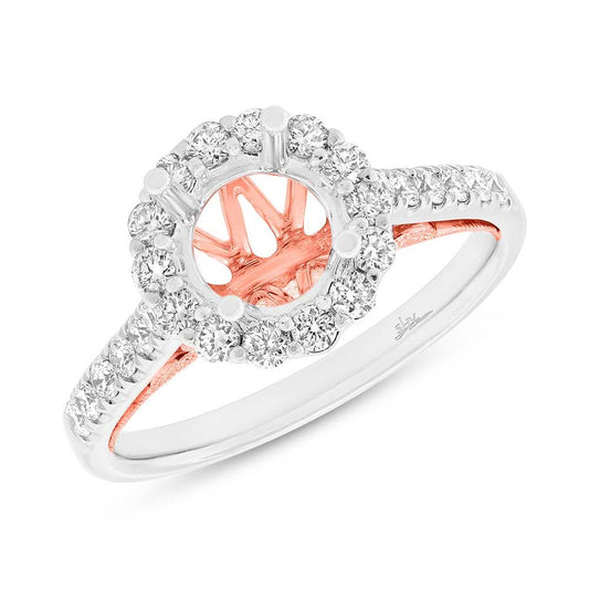 18k Two-tone Rose Gold Diamond Semi-mount Ring for 1.50ct Center - 0.58ct