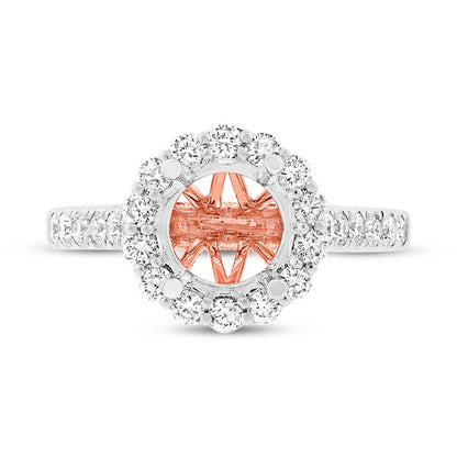 18k Two-tone Rose Gold Diamond Semi-mount Ring for 2.00ct Center - 0.74ct