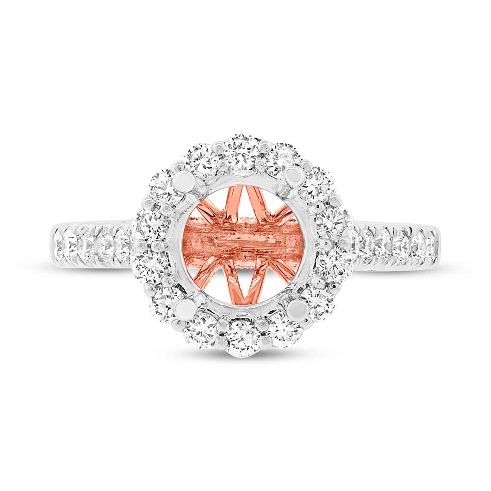 18k Two-tone Rose Gold Diamond Semi-mount Ring for 2.00ct Center - 0.74ct
