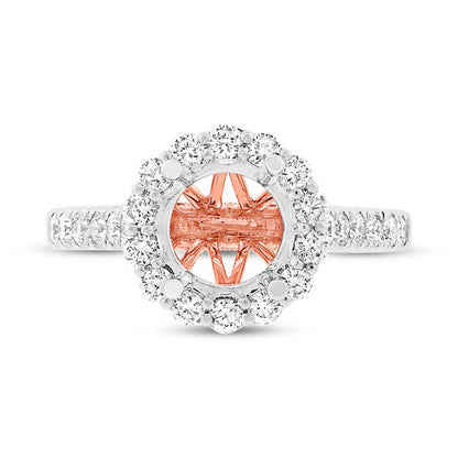 18k Two-tone Rose Gold Diamond Semi-mount Ring for 2.00ct Center Size 6.5 - 0.74ct