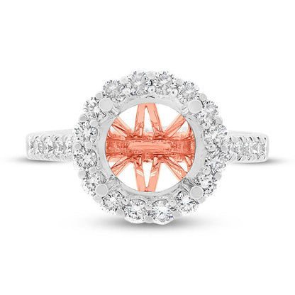 18k Two-tone Rose Gold Diamond Semi-mount Ring for 3.00ct Center - 0.86ct
