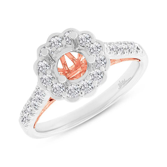 18k Two-tone Rose Gold Diamond Semi-mount Ring for 0.75ct Center Size 6.5 - 0.63ct