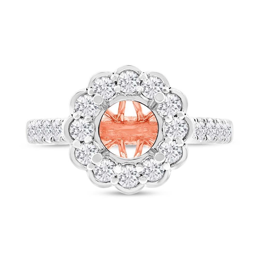 18k Two-tone Rose Gold Diamond Semi-mount Ring for 1.50ct Center Size 6.5 - 0.79ct