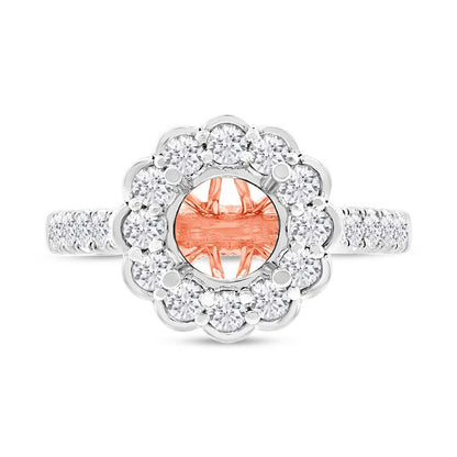 18k Two-tone Rose Gold Diamond Semi-mount Ring for 1.50ct Center Size 6.5 - 0.79ct