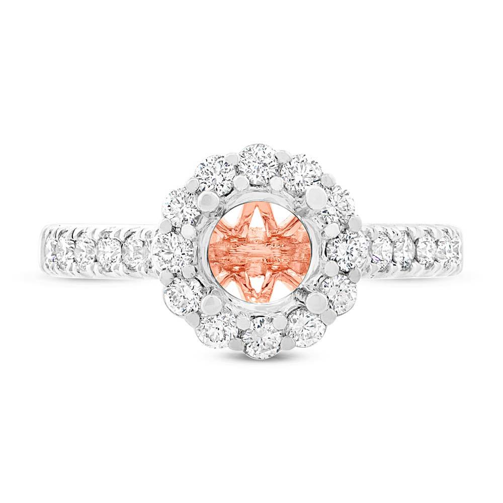 18k Two-tone Rose Gold Diamond Semi-mount Ring for 1.00ct Center - 0.68ct