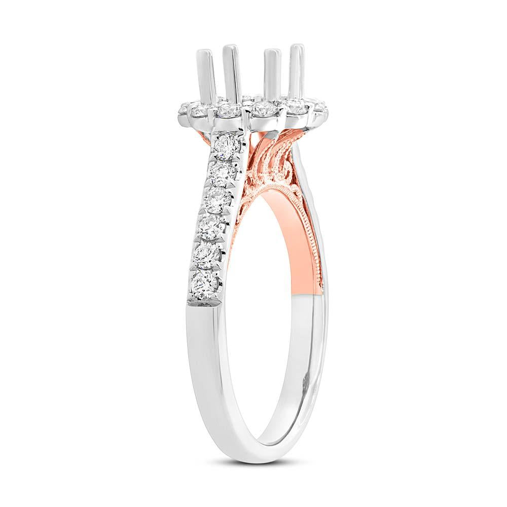 18k Two-tone Rose Gold Diamond Semi-mount Ring for 1.00ct Center - 0.68ct