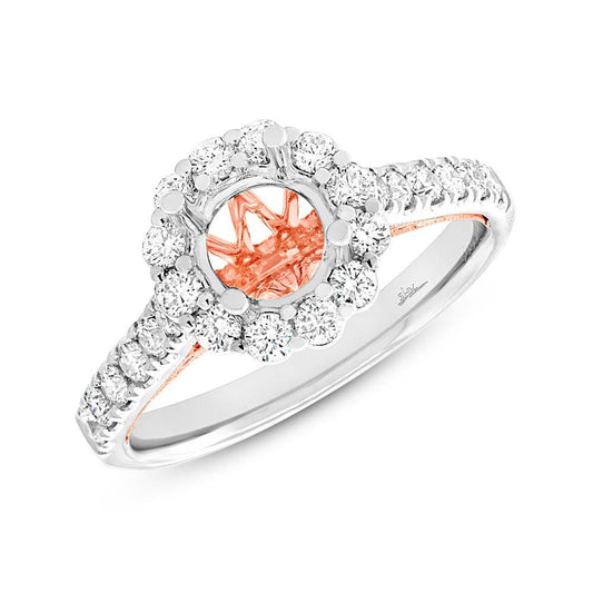 18k Two-tone Rose Gold Diamond Semi-mount Ring for 1.00ct Center - 0.68ct