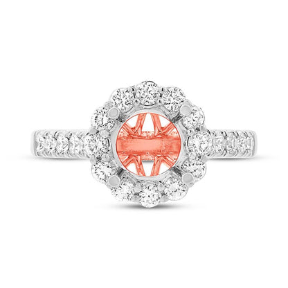18k Two-tone Rose Gold Diamond Semi-mount Ring for 1.50ct Center - 0.80ct