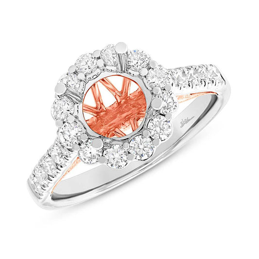 18k Two-tone Rose Gold Diamond Semi-mount Ring for 1.50ct Center - 0.80ct