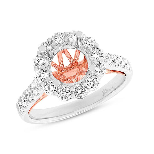 18k Two-tone Rose Gold Diamond Semi-mount Ring for 2.00ct Center - 1.02ct