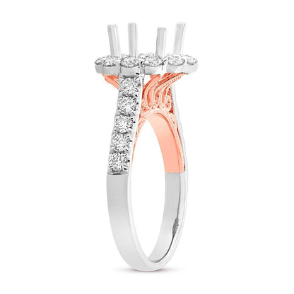 18k Two-tone Rose Gold Diamond Semi-mount Ring for 2.00ct Center - 1.02ct