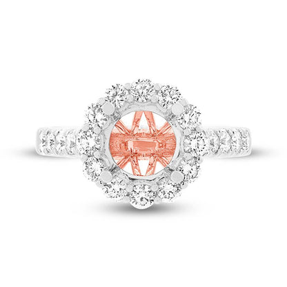 18k Two-tone Rose Gold Diamond Semi-mount Ring for 2.00ct Center - 1.02ct