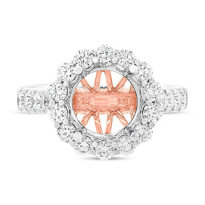 18k Two-tone Rose Gold Diamond Semi-mount Ring for 3.00ct Center - 1.15ct