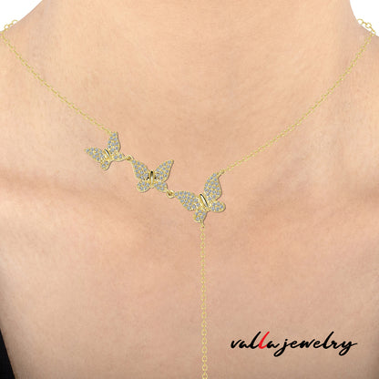 14K Rose Gold With 3.08Gr with Round Diamonds Butterfly Necklace V0214