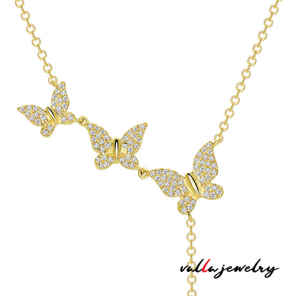 14K Rose Gold With 3.08Gr with Round Diamonds Butterfly Necklace V0214