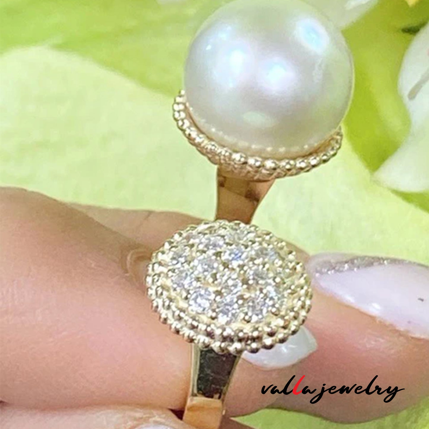 Pearl and Diamond Lady's Ring V0245