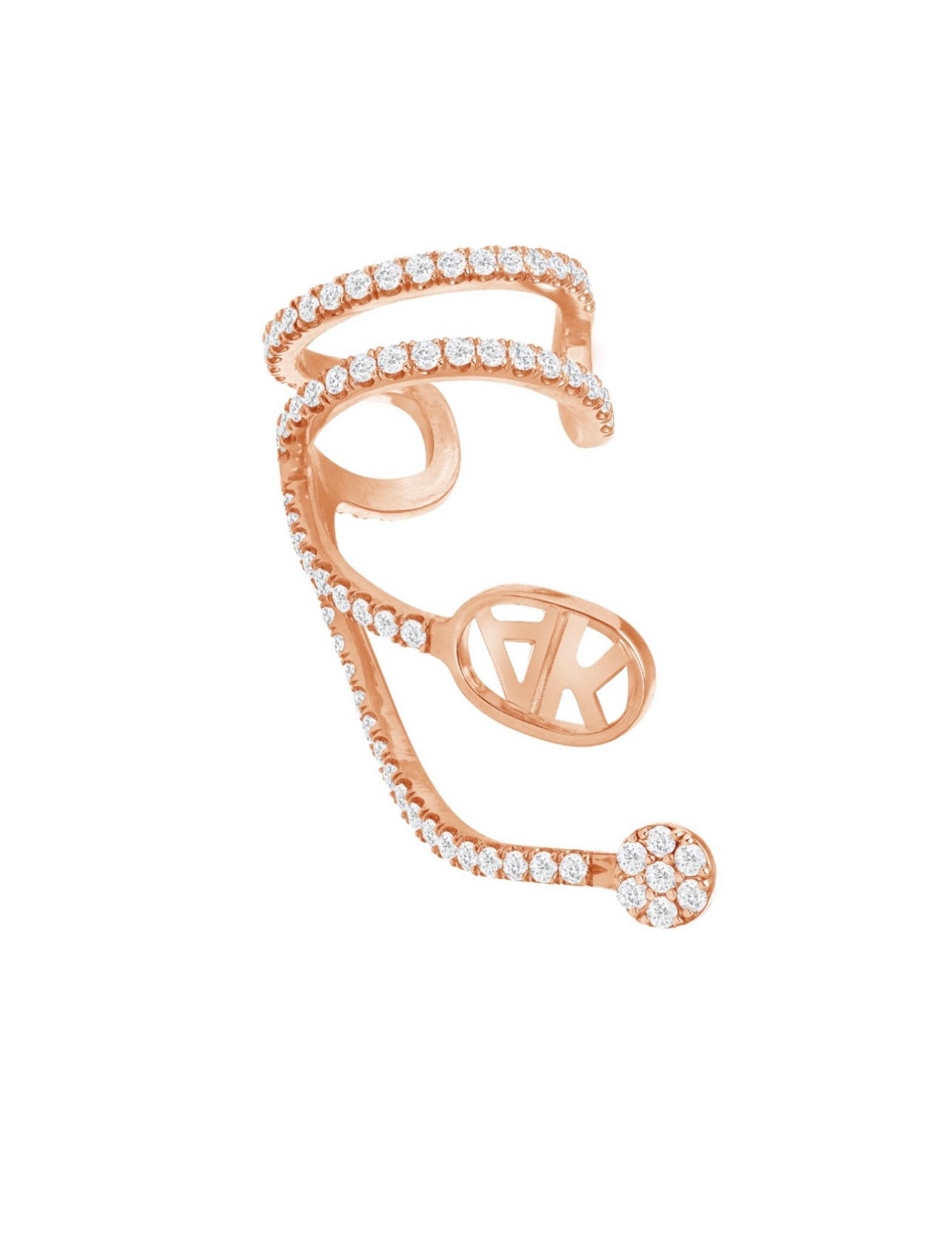 14k  Customizable Initial Rose Gold Crawl With Cuff Earring