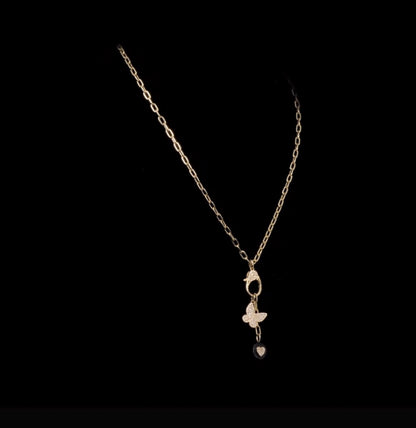 Butterfly Diamond Charm With Paper Clip Necklace V0322