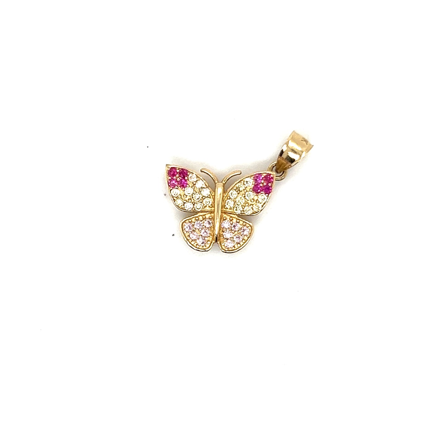 14K Yellow Gold Butterfly Pendant With White And Pink Sapphire