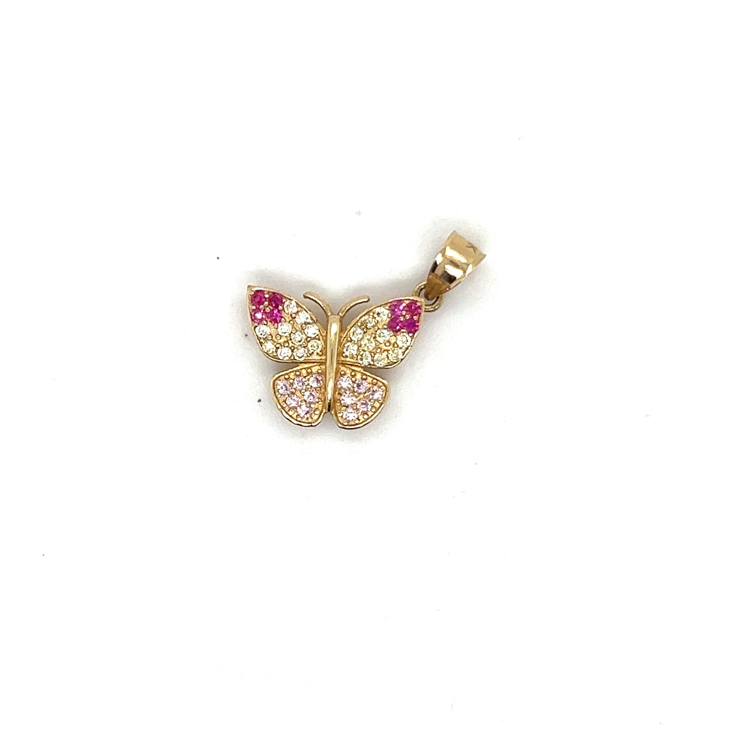 14K Yellow Gold Butterfly Pendant With White And Pink Sapphire