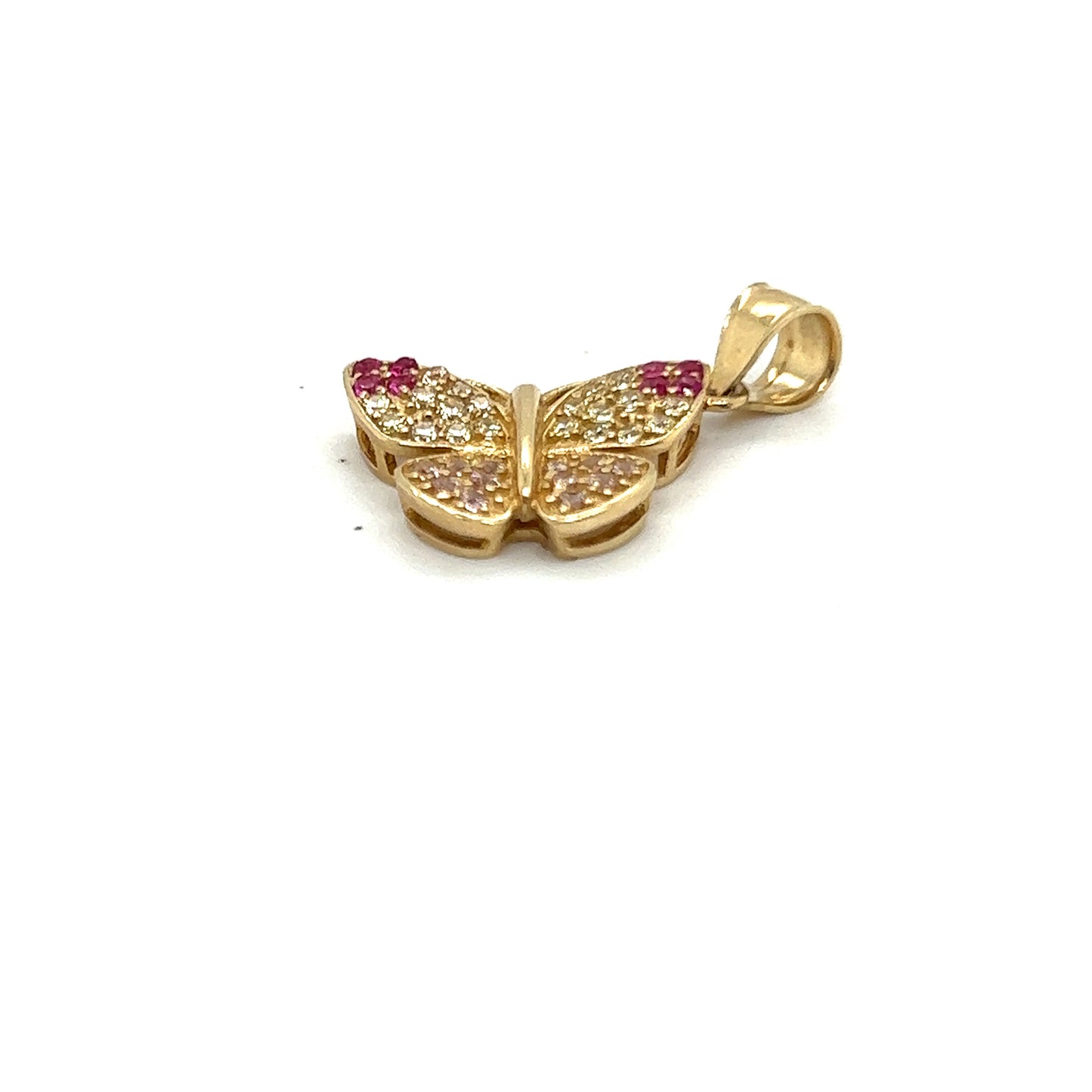 14K Yellow Gold Butterfly Pendant With White And Pink Sapphire