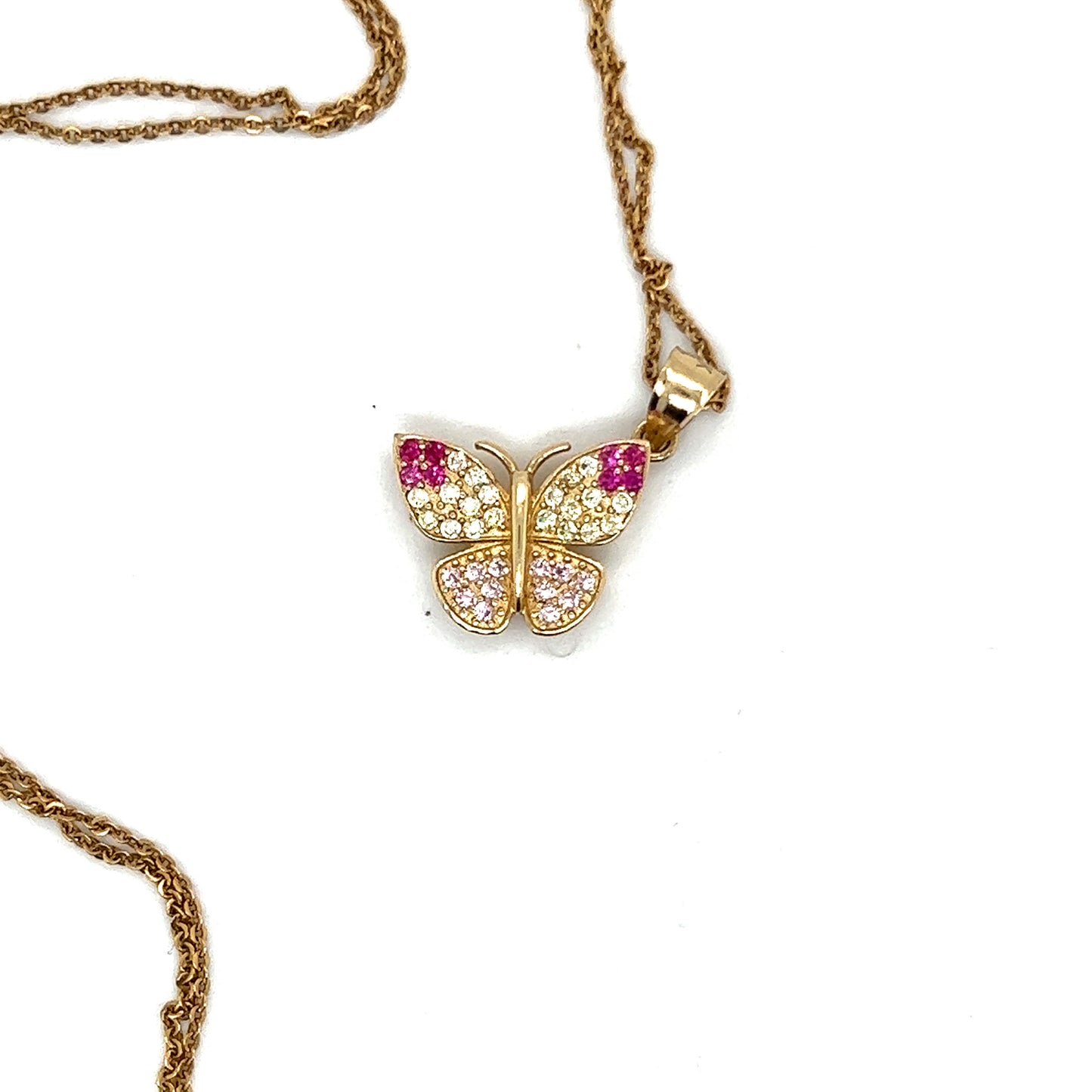14K Yellow Gold Butterfly Pendant With White And Pink Sapphire