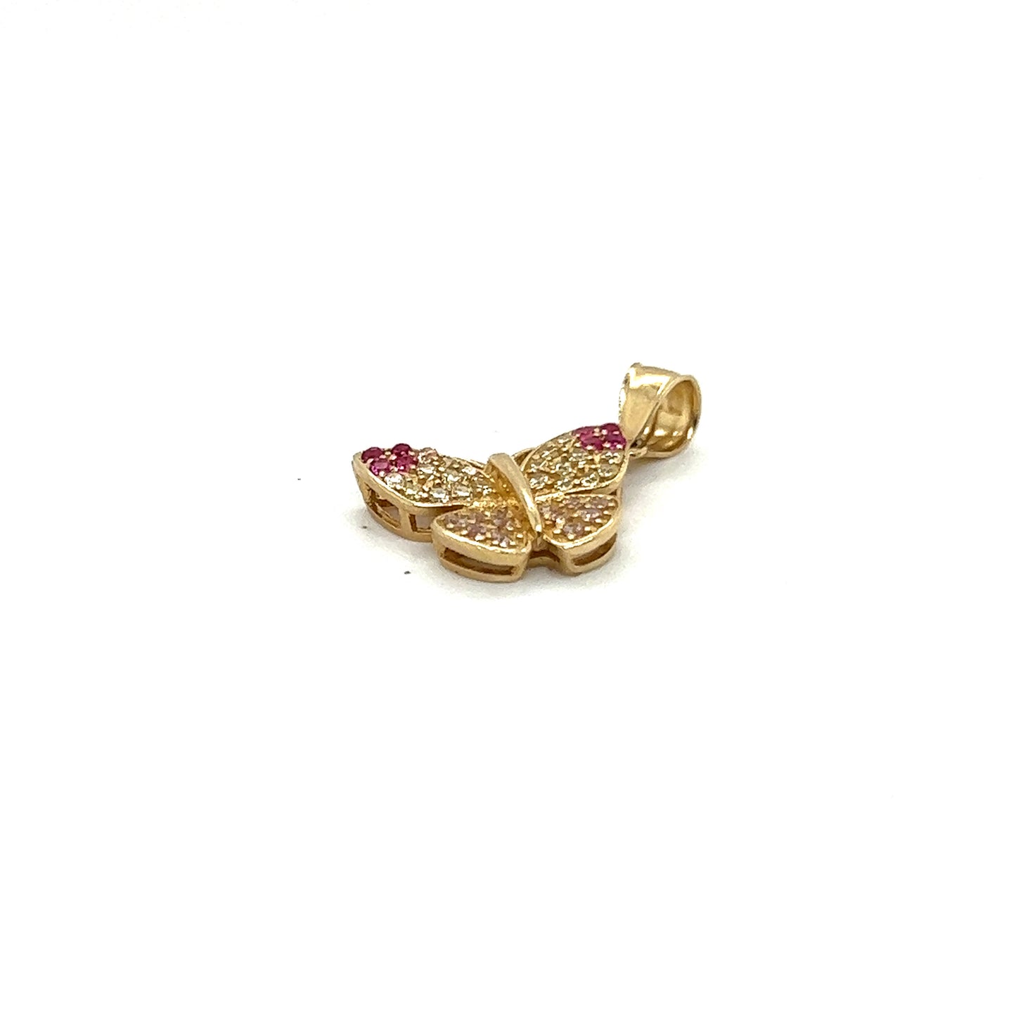 14K Yellow Gold Butterfly Pendant With White And Pink Sapphire