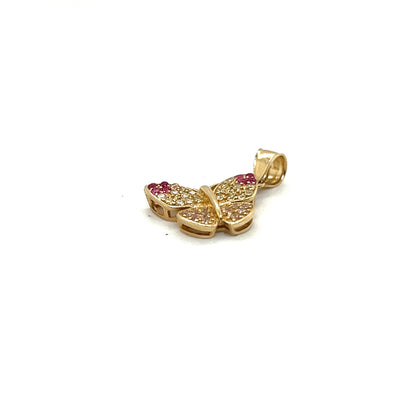 14K Yellow Gold Butterfly Pendant With White And Pink Sapphire