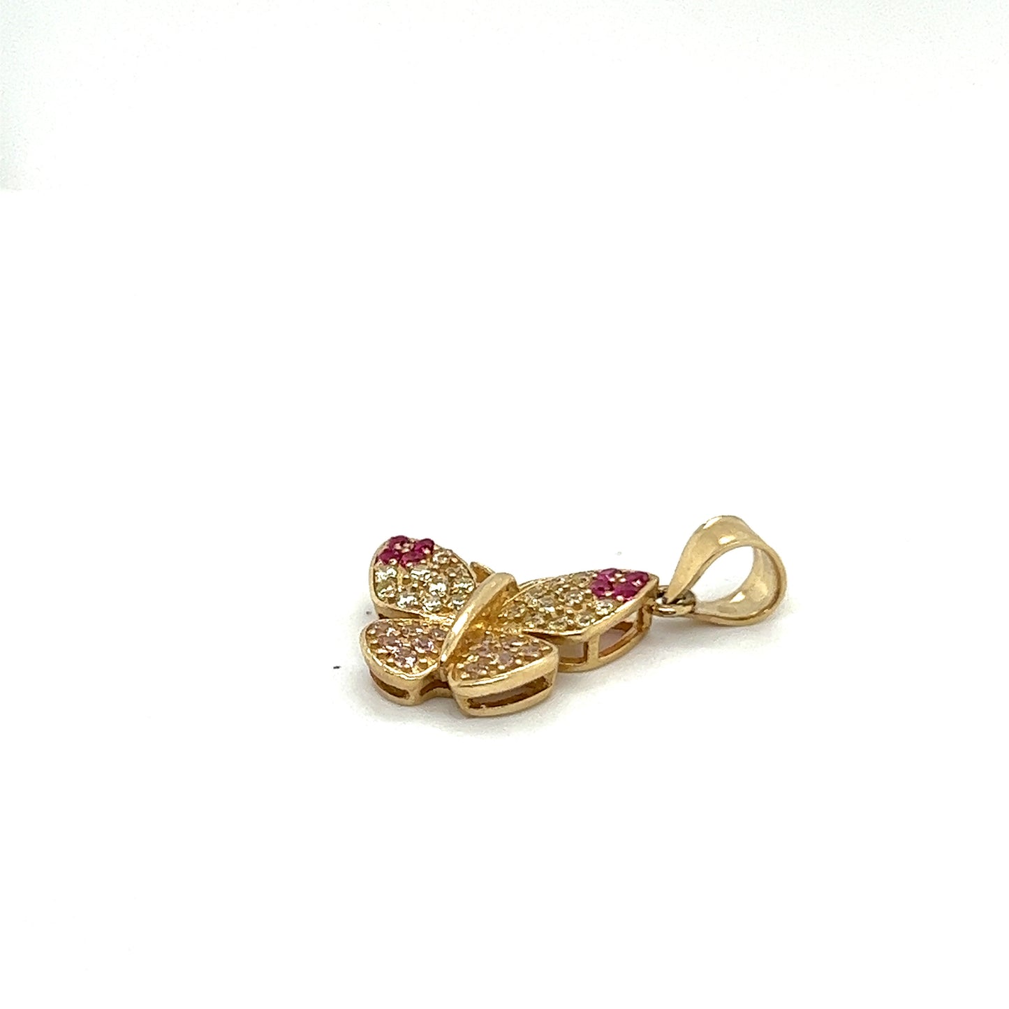 14K Yellow Gold Butterfly Pendant With White And Pink Sapphire