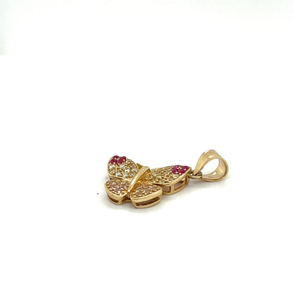 14K Yellow Gold Butterfly Pendant With White And Pink Sapphire