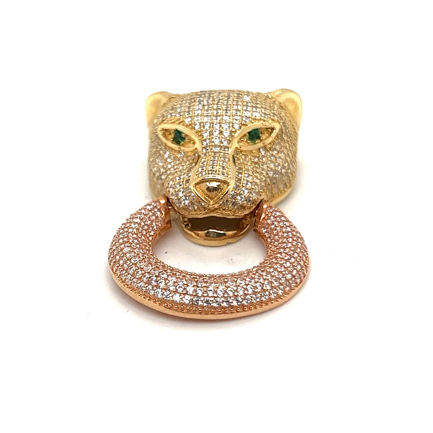 Panther Pendant Two Tone Yellow Gold and White Gold  With Sapphire and Green Emerald