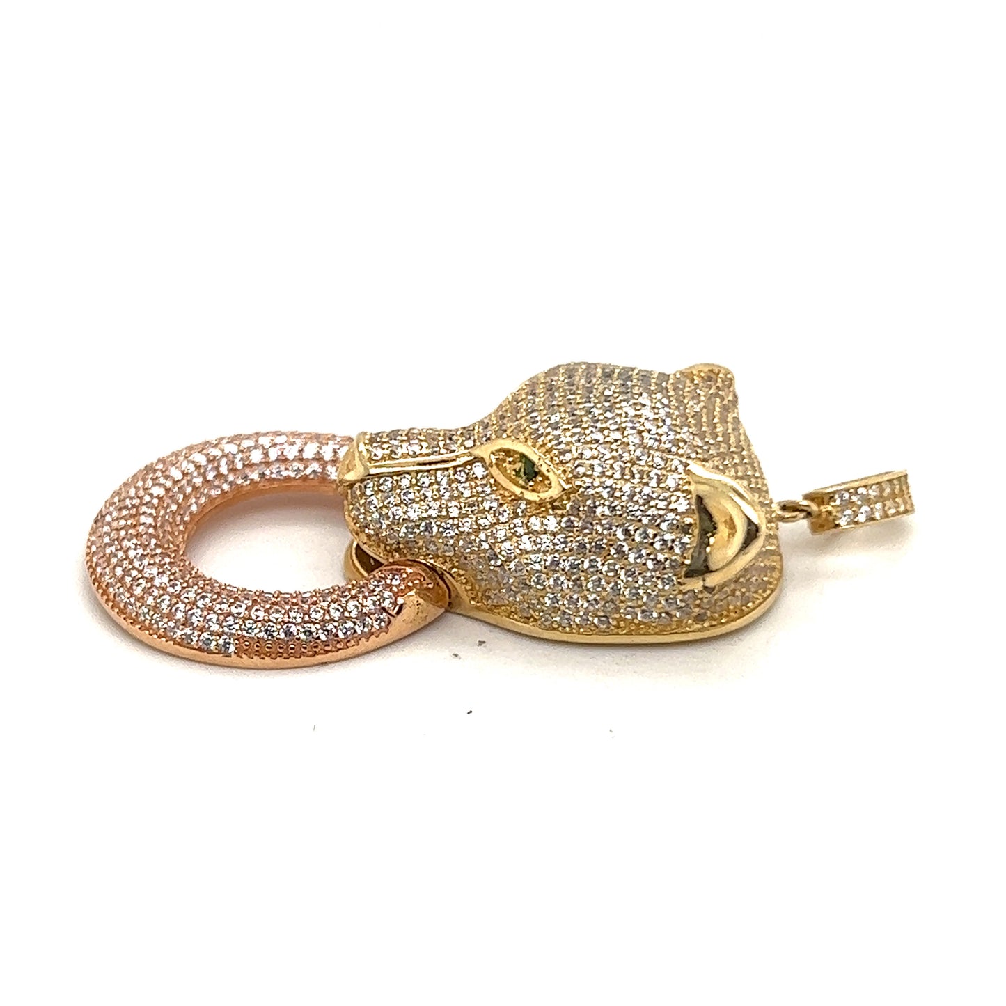 Panther Pendant Two Tone Yellow Gold and White Gold  With Sapphire and Green Emerald