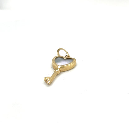 14K Yellow Gold Heart Key Pendant With White Sapphire
