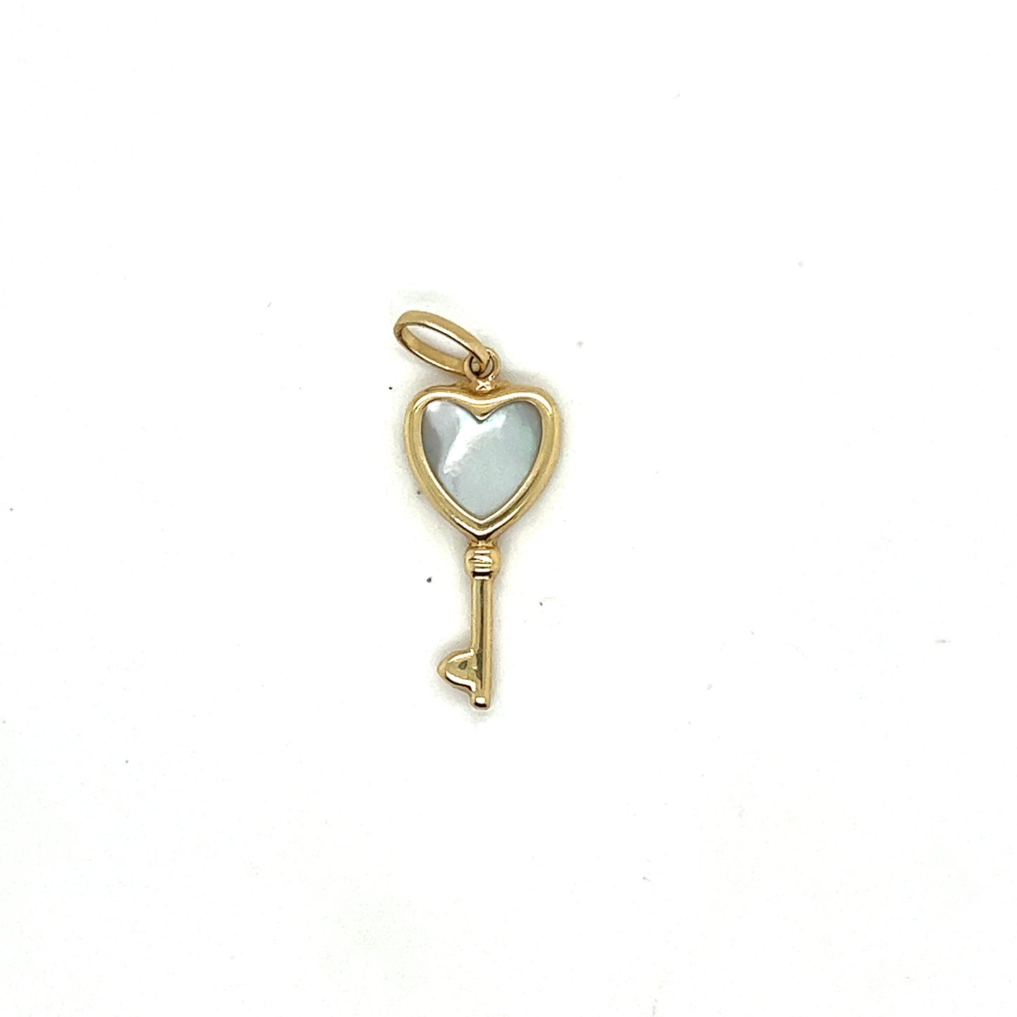 14K Yellow Gold Heart Key Pendant With White Sapphire