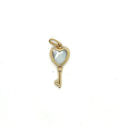 14K Yellow Gold Heart Key Pendant With White Sapphire