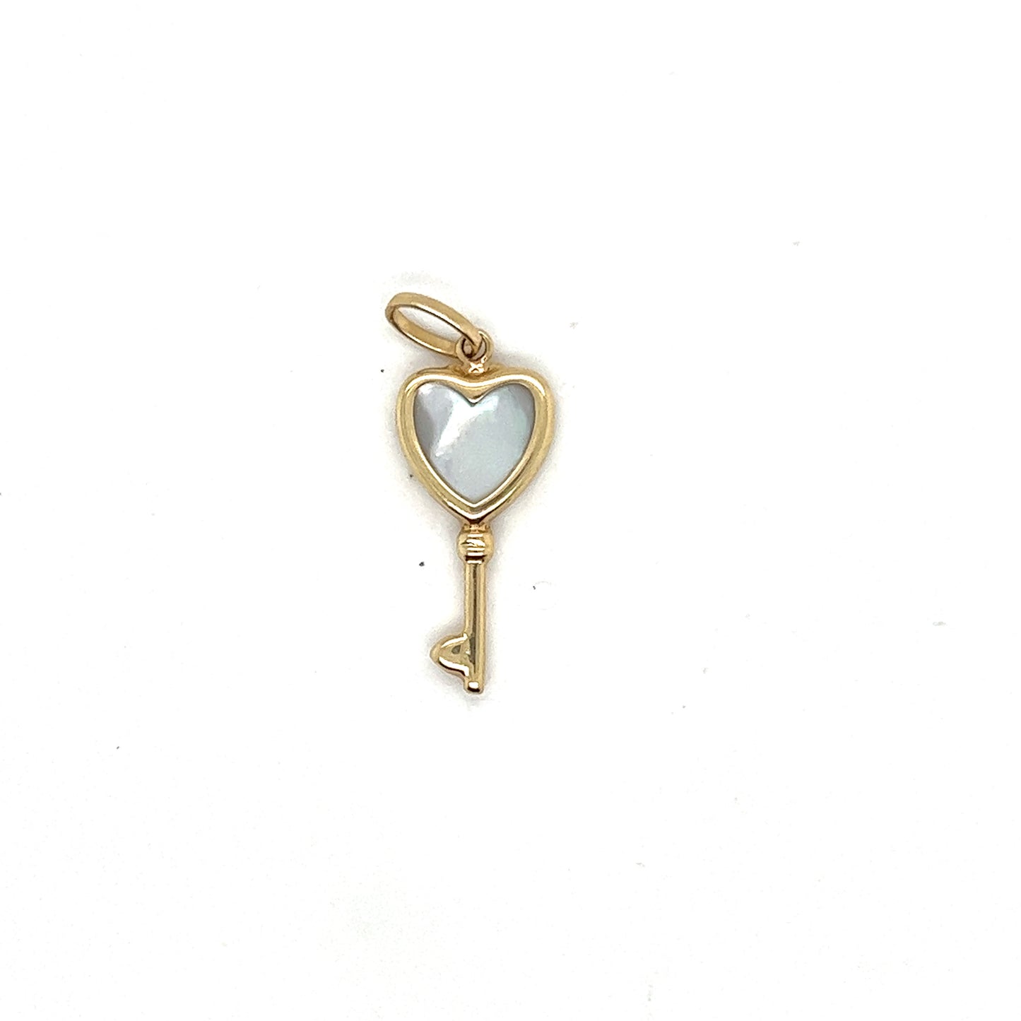 14K Yellow Gold Heart Key Pendant With White Sapphire