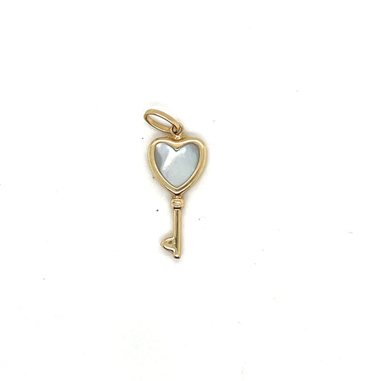 14K Yellow Gold Heart Key Pendant With White Sapphire