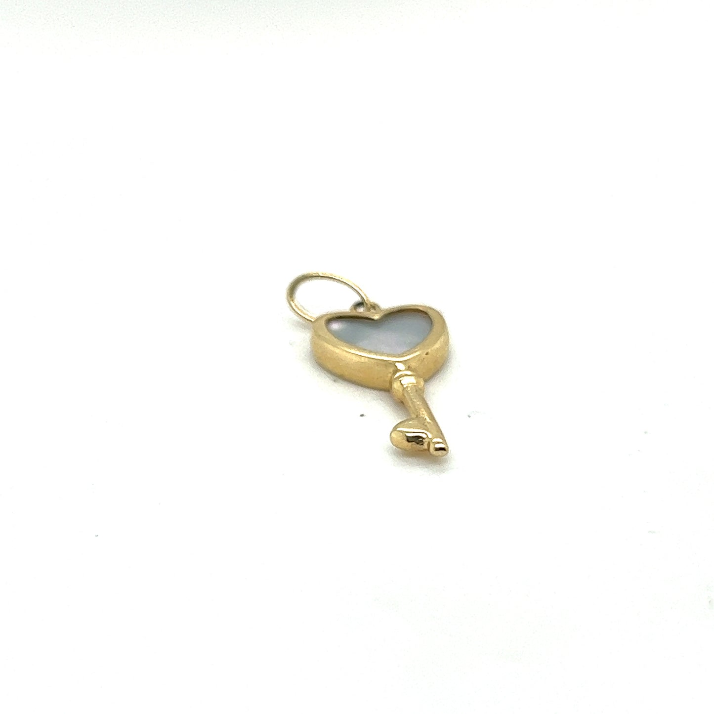 14K Yellow Gold Heart Key Pendant With White Sapphire