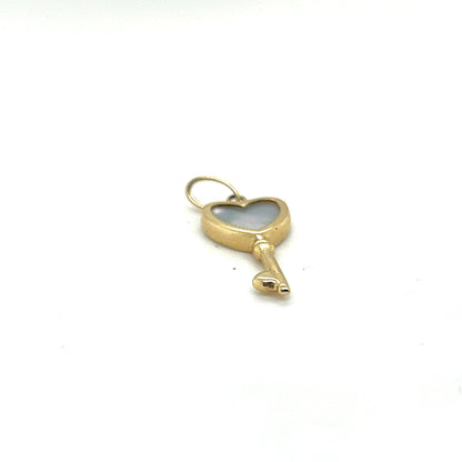 14K Yellow Gold Heart Key Pendant With White Sapphire