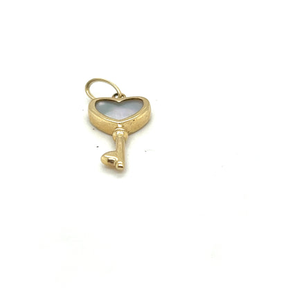 14K Yellow Gold Heart Key Pendant With White Sapphire