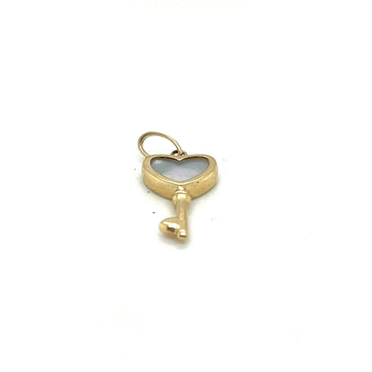 14K Yellow Gold Heart Key Pendant With White Sapphire