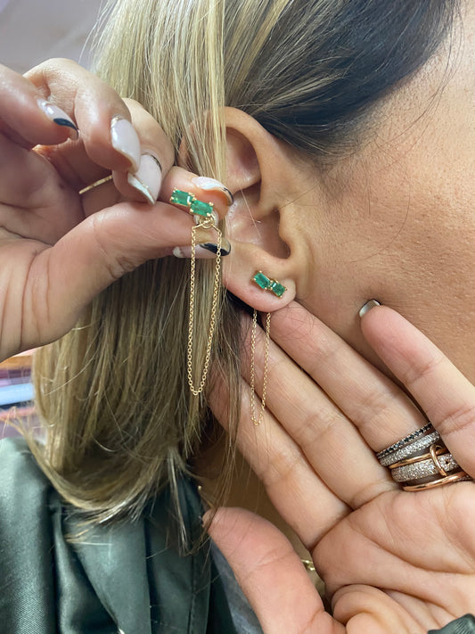 14k Unique 2 Way Emerald Earrings with or without chain.