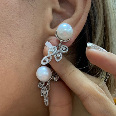 14k Unique White Pearl and Diamond Earrings