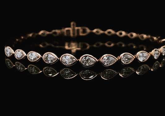 14k Rose Gold Tennis Bracelet with 6.50 Carat  Pear Shape Diamond  V0326