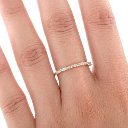 Tiny Baguette & Diamond Band Ring V0255