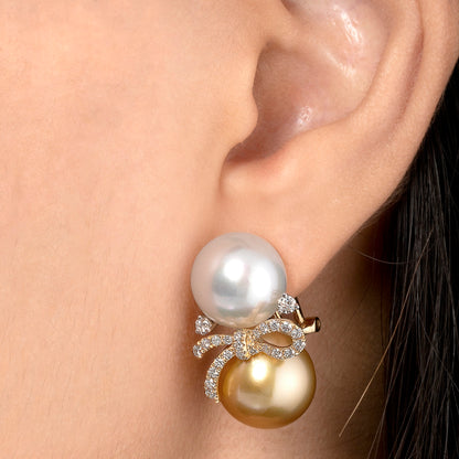 18k White Gold  Classy Pearl & Diamond Earrings